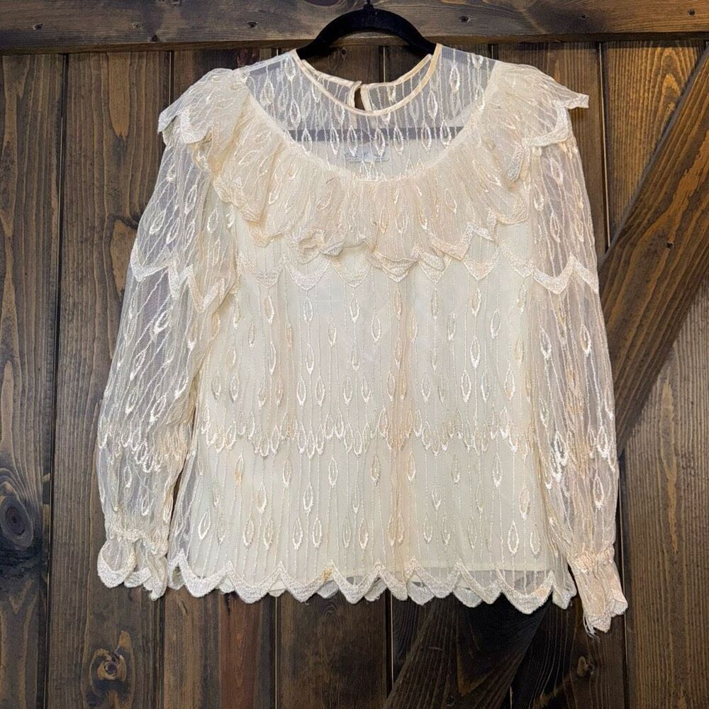 Eva Laurel Vintage Ivory Lace Scalloped Blouse